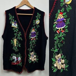 Ugly Christmas Sweater Vest Embroidered and Beaded Sz 1X